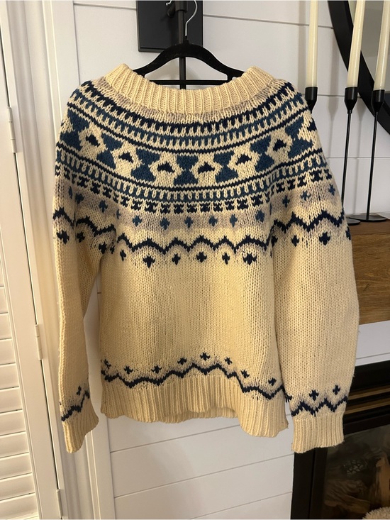 Sears Sweaters - Vintage Sears 100% WOOL Cream and Navy Fair Isle Crew Neck Sweater